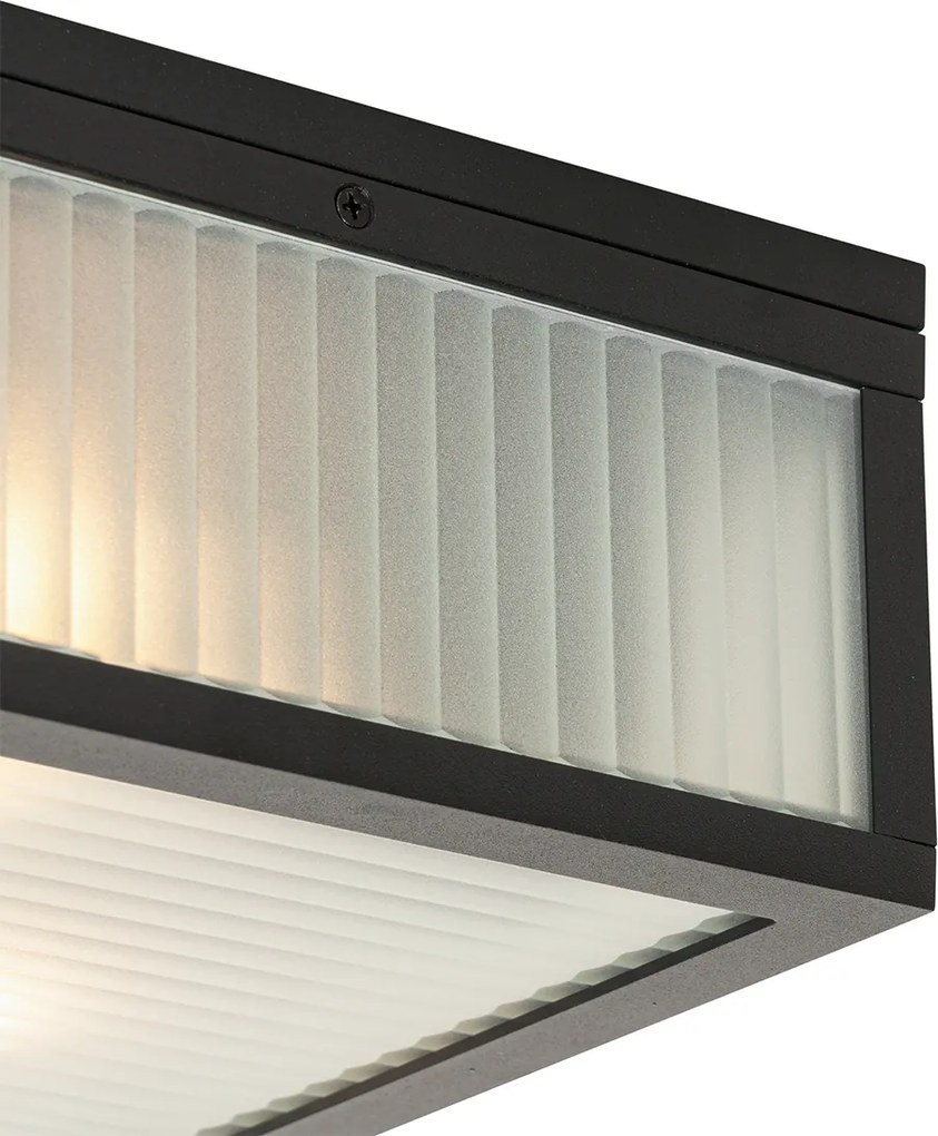 Buiten plafondlamp zwart met ribbel glas 2-lichts IP44 - Charlois