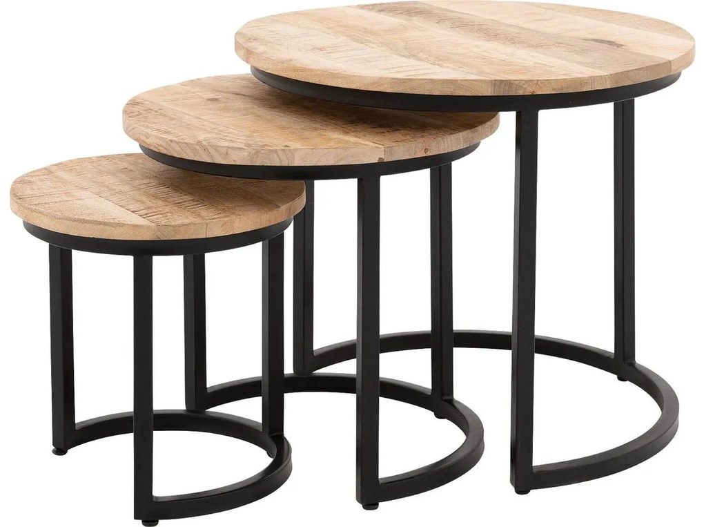 Goossens Salontafel Zida rond, hout mango bruin, urban industrieel, 54 x 45 x 54 cm