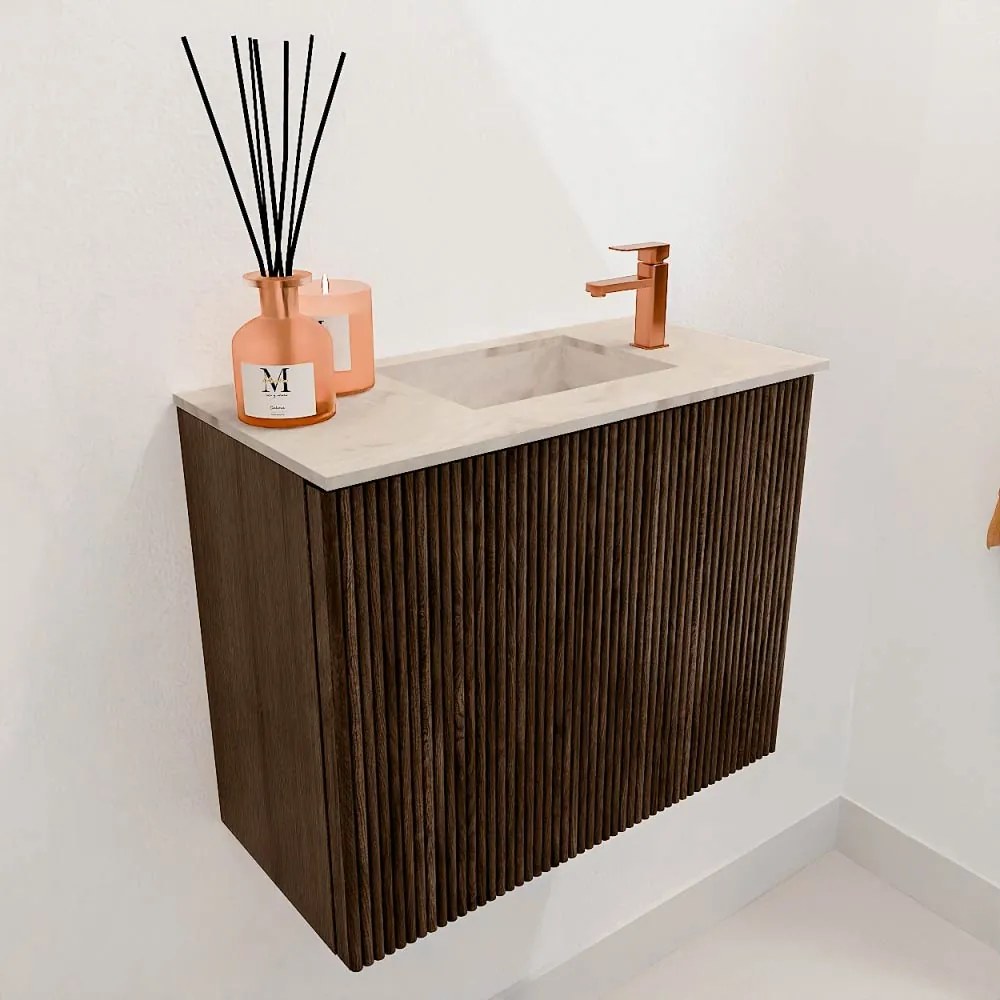 Mondiaz Joya DLux 50cm toiletmeubel walnut met wastafel faye rechts 1 kraangat frappe