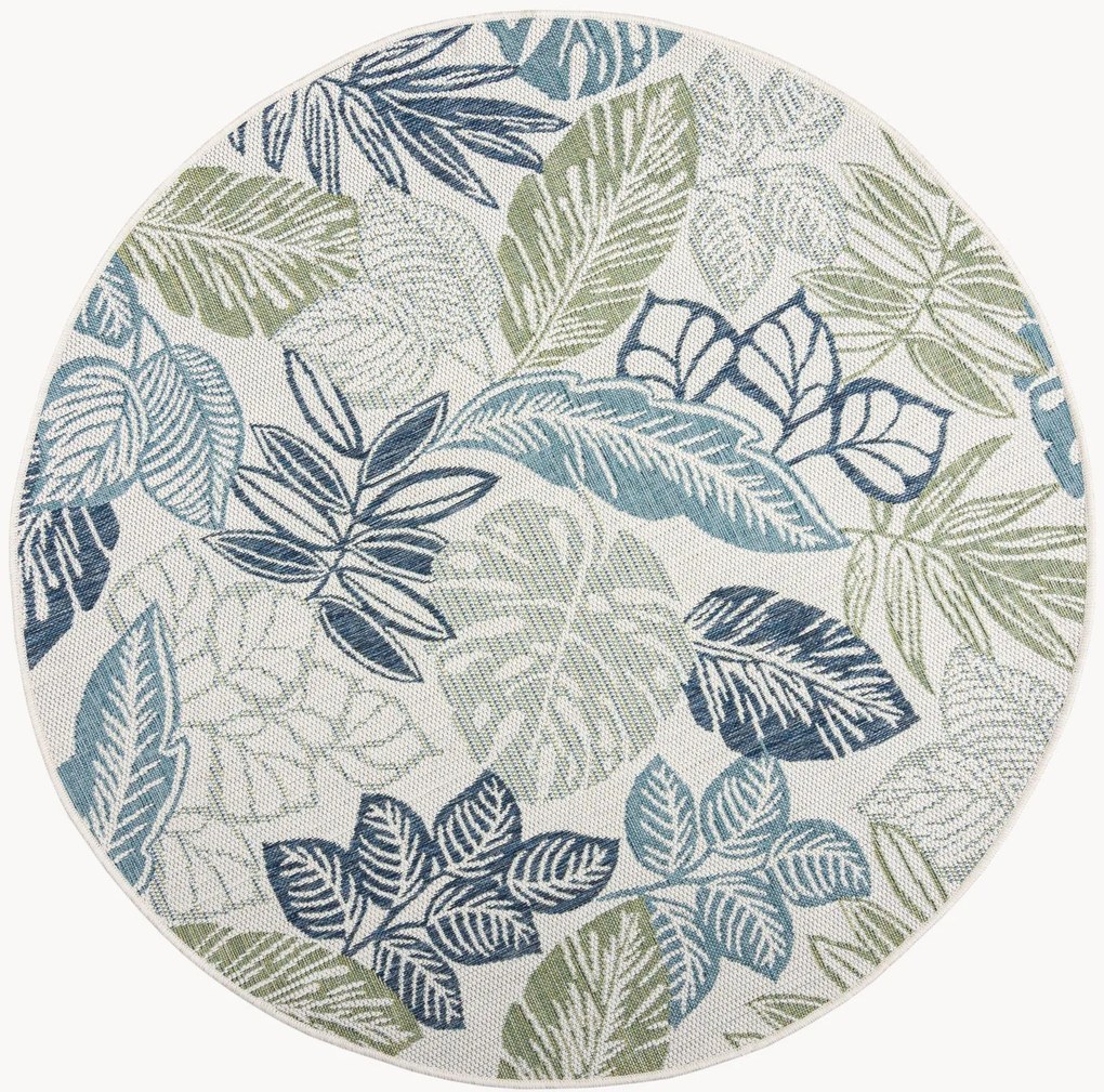 Rond plat geweven in- & outdoor vloerkleed Bella Leaf