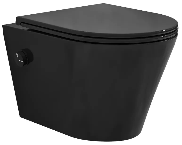 Mueller Afesta randloos toiletpot met bidetsproeier koud en platte softclose zitting zwart mat