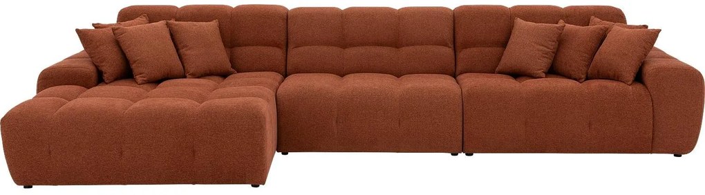 Goossens Excellent Bank Kubus bruin, stof, 1,5-zits, modern design met chaise longue links