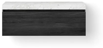 Looox Dekton Wastafelonderkast - vlak front - 1 lade - afvoer links - 120x45x46 cm - zwart DWDB1200BLBB