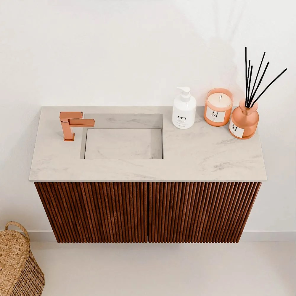 Mondiaz Joya DLux 60cm toiletmeubel ruby met wastafel faye links 1 kraangat opalo