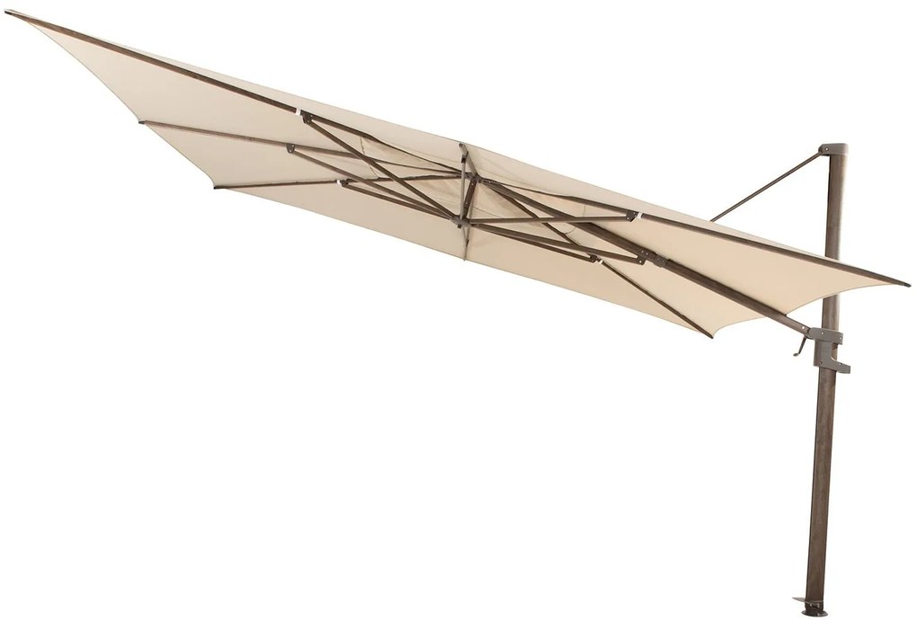 4 Seasons Finca zweefparasol 4x3 m - Zand/ Donkere houtlook met Finca voet en hoes