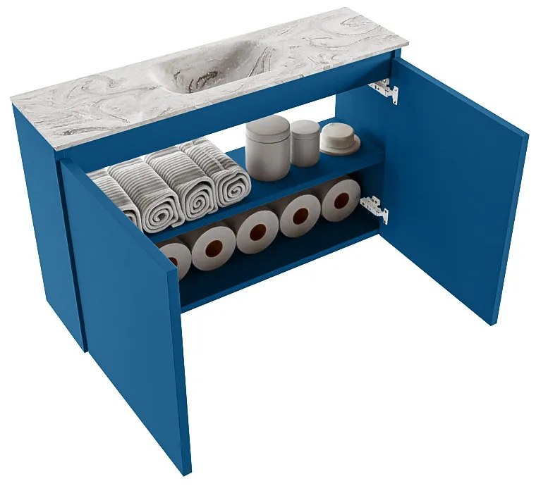 Mondiaz Ture DLux toiletmeubel 80cm jeans met wastafel glace midden met kraangat