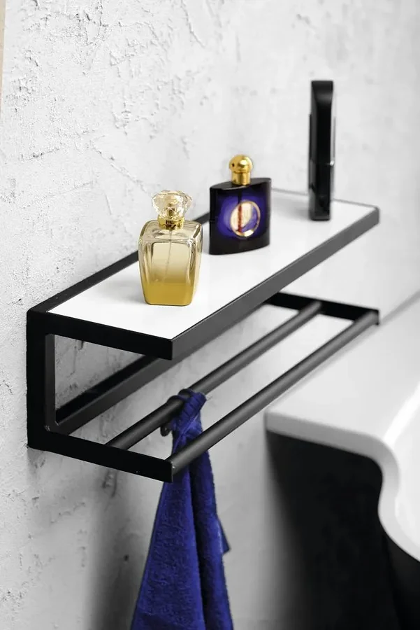 Sapho Industrial handdoekhouder met plateau zwart wit