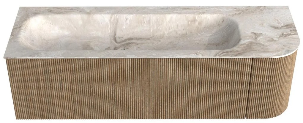 Mondiaz Kurve-dlux 145cm badmeubel ronding rechts dusk met 1 lade en deur en wastafel big large links zonder kraangat frappe