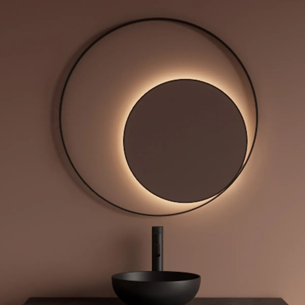 Gliss Design Kosmos spiegel rond met cirkel 80cm mat zwart met handsensor