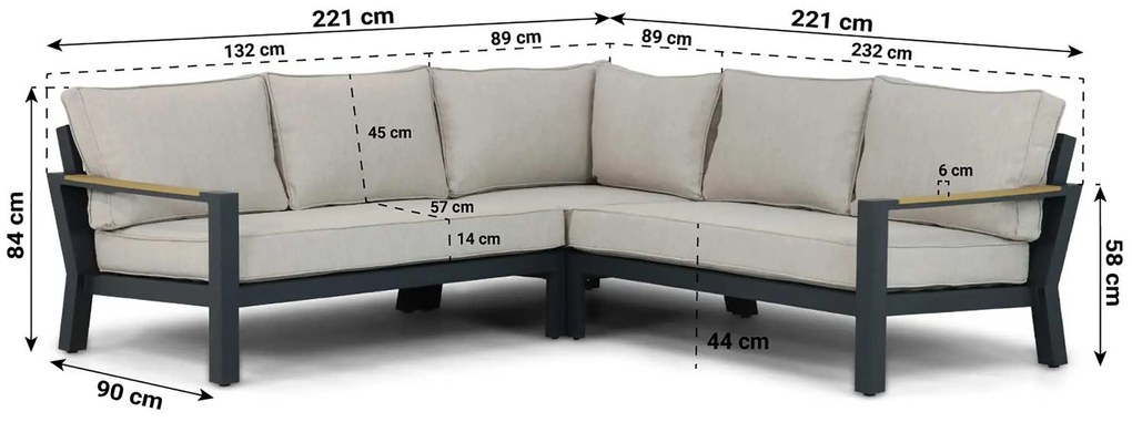 Hoek loungeset 5 personen Aluminium/Polywood (teakfinish) Grijs  Lifestyle Garden Furniture Bilbao