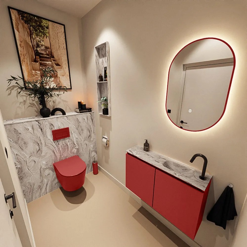 Mondiaz Ture DLux toiletmeubel 80cm fire met wastafel glace rechts met kraangat