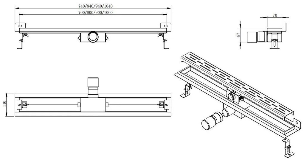 Mueller Luxa RVS douchegoot 90x7cm met muurflens