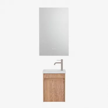 Narek Zwevend Houten Badkamermeubelset Met Geïntegreerde Wastafel Ash Brown & Rectangular Led And Antifog 55x90 Cm Riben & Bruin - Mokka ?20 Cm -