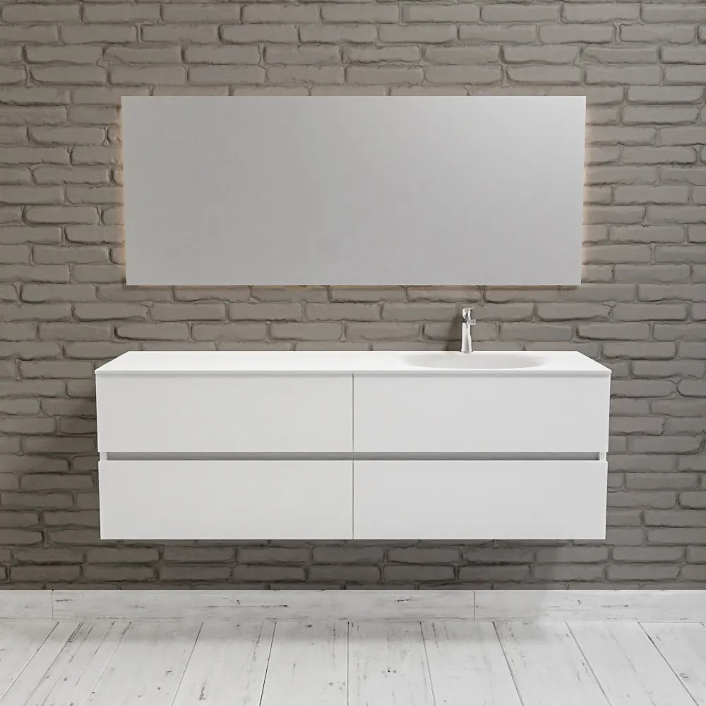 Zaro Sevilla Solid Surface badmeubel 150cm mat wit 1 kraangat spoelbak rechts 4 lades