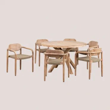 Set Van Ronde Tafel (ø120 Cm) En 6 Tuinstoelen Met Armleuningen In Hout Naele Bruin - Tarwe - Sklum