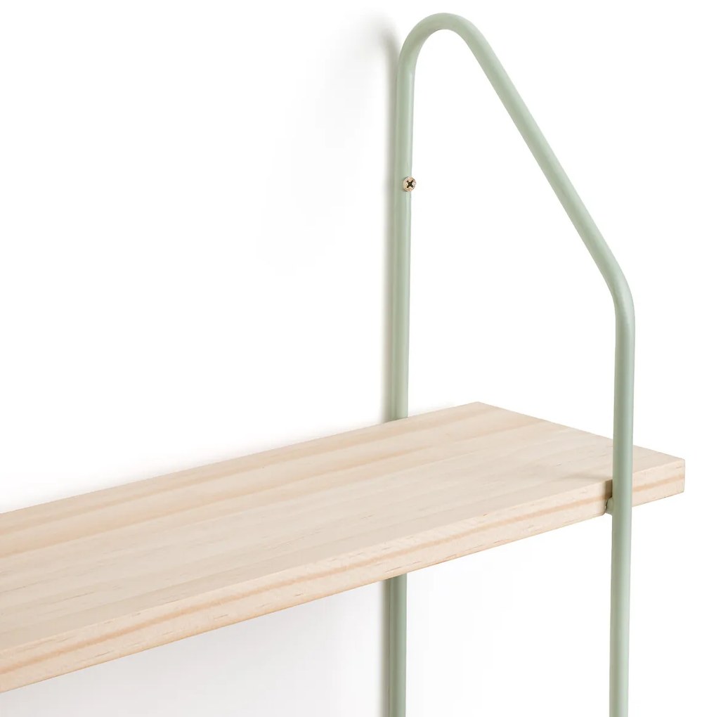 Dubbele wandplank in grenen en ijzer metaal L65 cm, Vinto