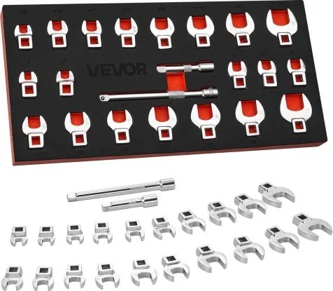VEVOR ringsleutelset, 3/8 inch aandrijving, 22-delig, metrische en SAE-maten, Cr-Mo gelegeerd staal, steeksleutelset met maataanduidingen, voor auto-onderhoud of -reparaties