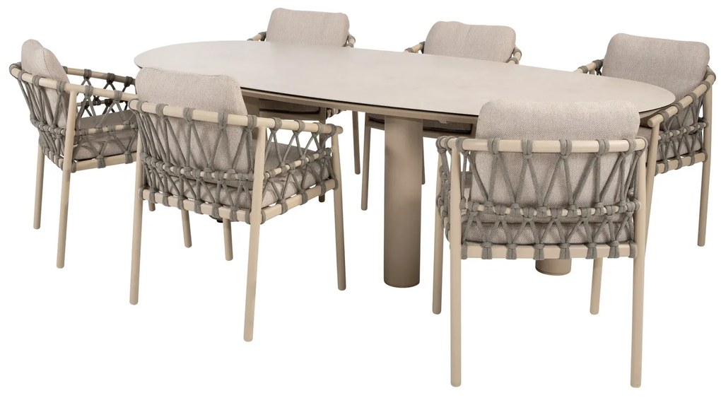 Taste by 4 Seasons Piacenza tuinset met Denia tafel met geprint keramisch blad 240 cm SALE Tuinset beige weerbestendig