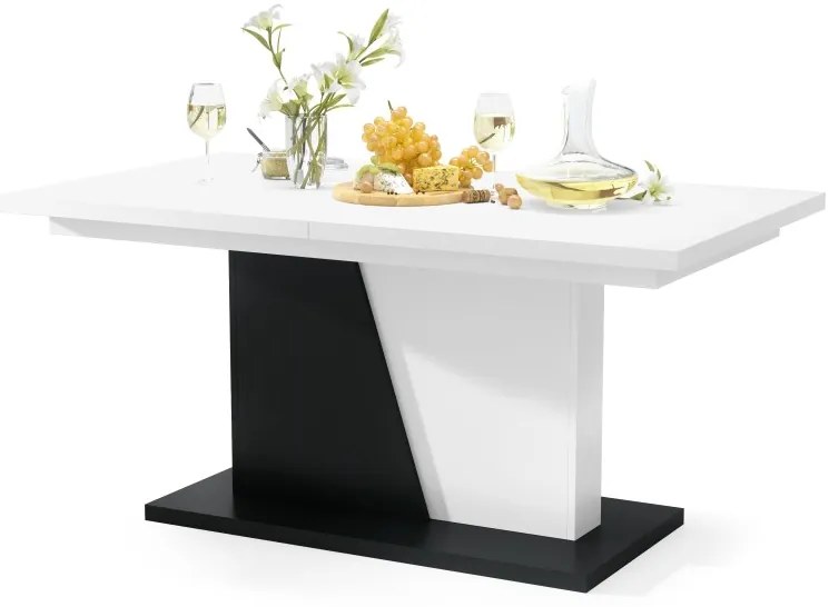 NOBLE NOIR Wit mat/Zwart mat – uitschuifbare tafel tot 218 cm, voor 8, 10 personen.