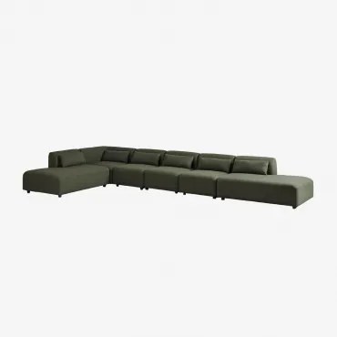 6-delige Modulaire Hoekbank Met Dubbele Chaise Longue Fogler Teddystof Saliegroen - Sklum