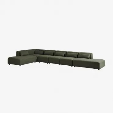 Fogler 6-delige Modulaire Hoekbank Met Dubbele Chaise Longue Chenille Groen – Salie - Sklum