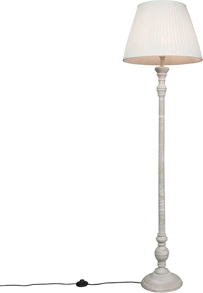 Smart vloerlamp grijs met plissé kap wit incl. Wifi A60 - Classico