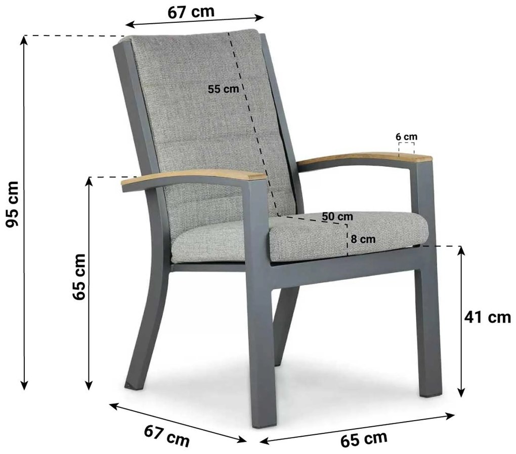Tuinset 6 personen 240 cm Aluminium/teak Grijs Osmen Midura/Valence