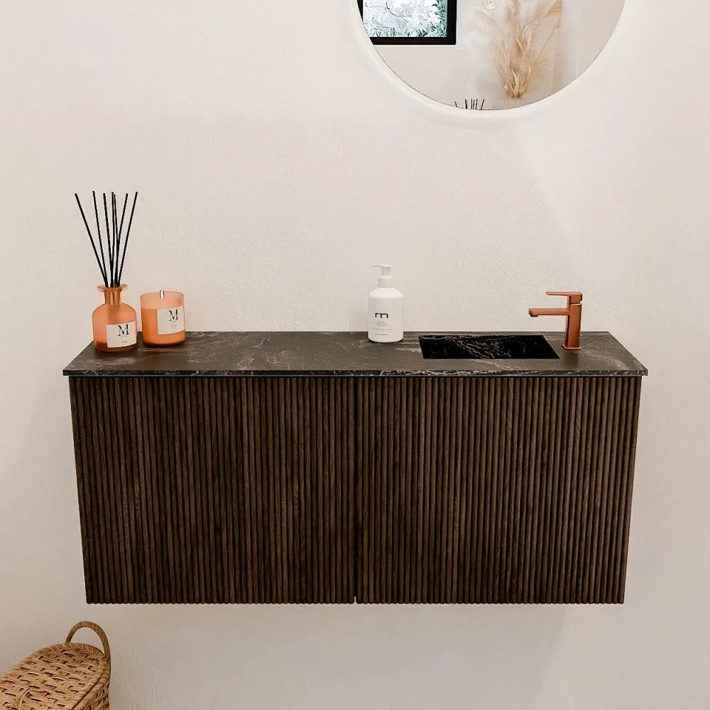 Mondiaz Joya DLux 90cm toiletmeubel walnut met wastafel faye rechts 1 kraangat lava