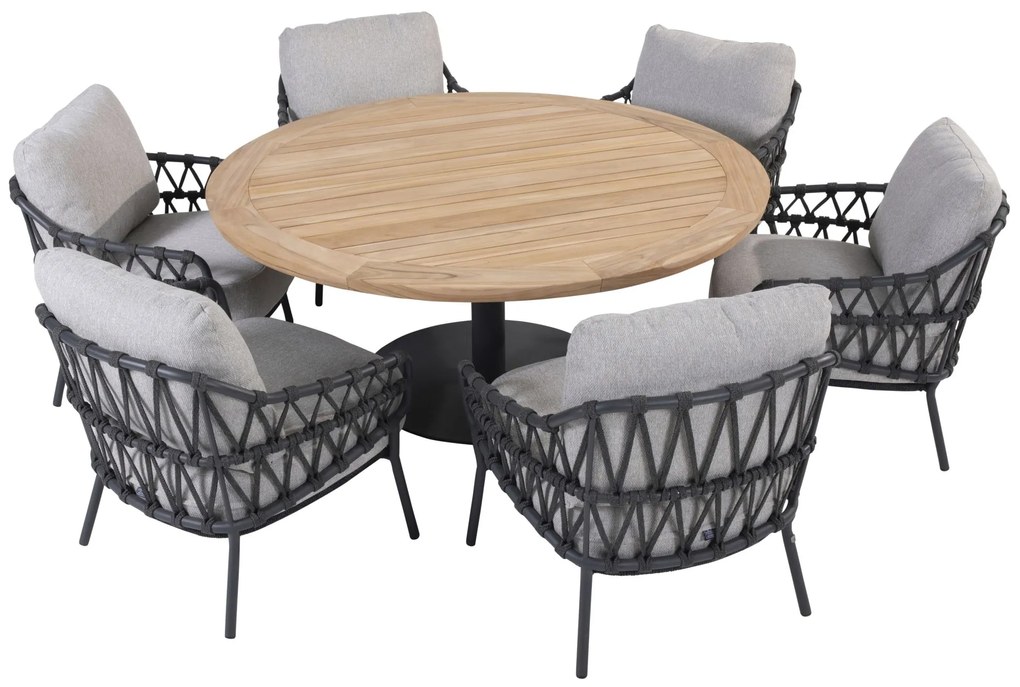 4 Seasons Outdoor Calpi low dining set met Saba tafel Ø 160 cm    antraciet weerbestendig