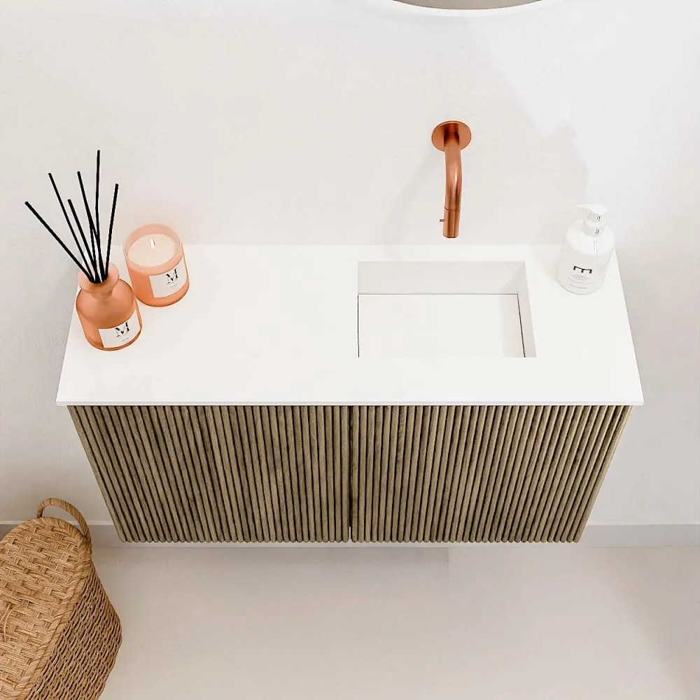 Mondiaz Joya 70cm toiletmeubel dusk met wastafel faye rechts zonder kraangat talc