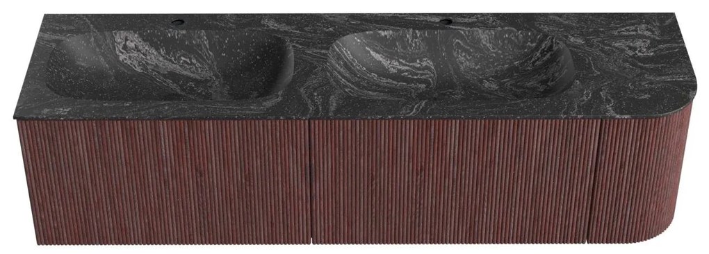 Mondiaz Kurve-dlux 165cm badmeubel ronding rechts ruby met 2 lades en 1 deur en wastafel stor small dubbel/links 2 kraangaten lava