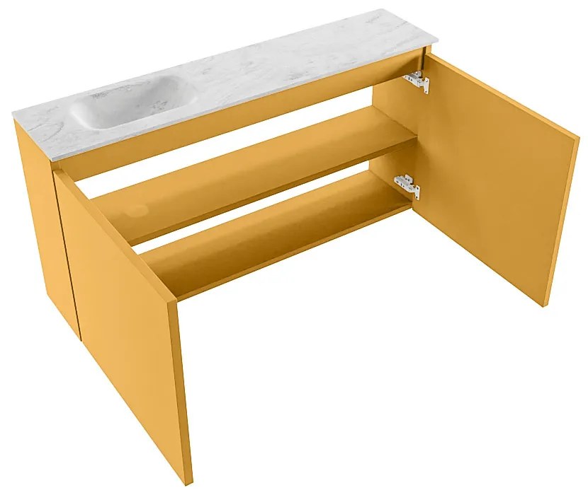 Mondiaz Ture DLux toiletmeubel 100cm ocher met wastafel opalo links met kraangat