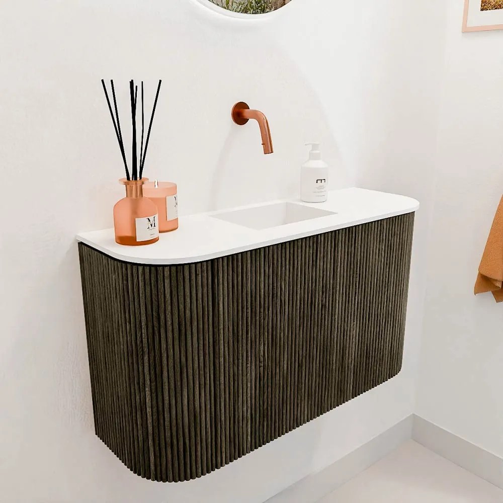 Mondiaz Joya 75cm toiletmeubel ronding links/rechts shadow met wastafel faye midden zonder kraangat talc