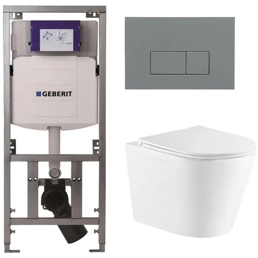 QeramiQ Dely Toiletset - 36.3x51.7cm - diepspoel - rimless - Geberit UP320 inbouwreservoir - met Burda frame - softclose toiletzitting - bedieningsplaat licht grijs - rechtehoekige knoppen - wit glans SW1026255/0701131/SW1102375/SW1159504