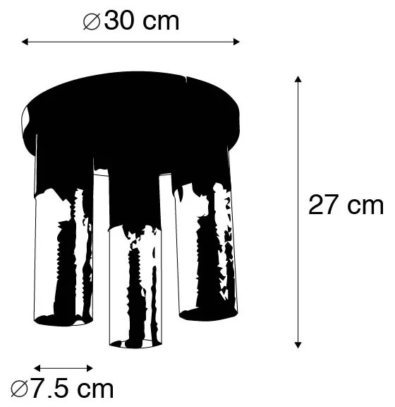 Industriële plafondlamp zwart met goud rond 3-lichts - Raspi