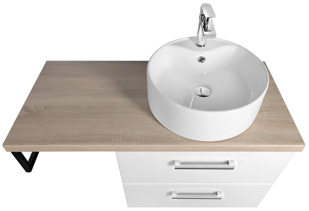 Aqualine Vega 97.5cm badkamermeubel met witte ronde waskom rechts wit