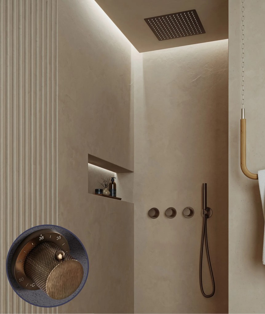 Saniclear Plus Curved inbouw regendouche met inbouw douchekop 30x30cm en staafhanddouche verouderd messing