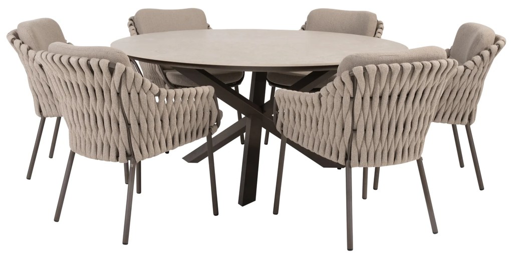 Prado Montera dining tuinset 160xH75 cm rond 7 delig keramiek terre 4 Seasons Outdoor