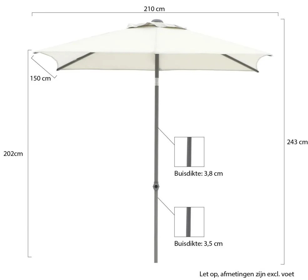 Shadowline Push-up parasol 210x150cm