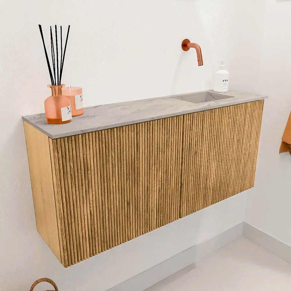 Mondiaz Joya DLux 90cm toiletmeubel oak met wastafel faye rechts zonder kraangat glace