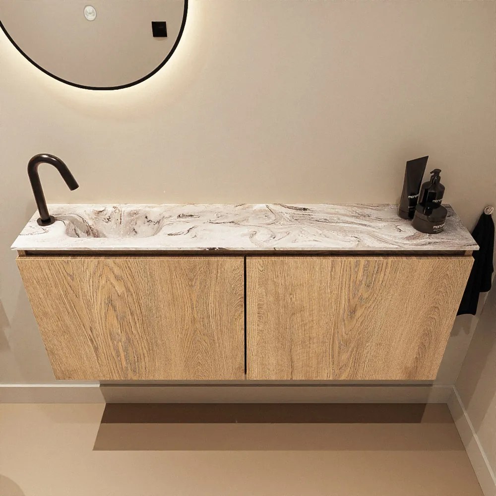 Mondiaz Ture DLux toiletmeubel 120cm washed oak met wastafel glace links met kraangat