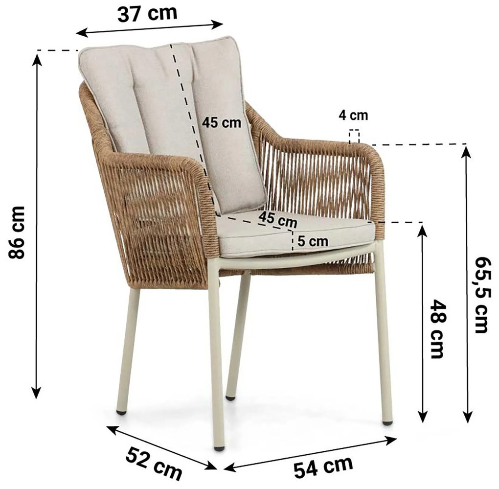 Tuinset Ronde Tuintafel 6 personen 150 cm Rope Taupe  Lifestyle Garden Furniture Marbella/Arancia