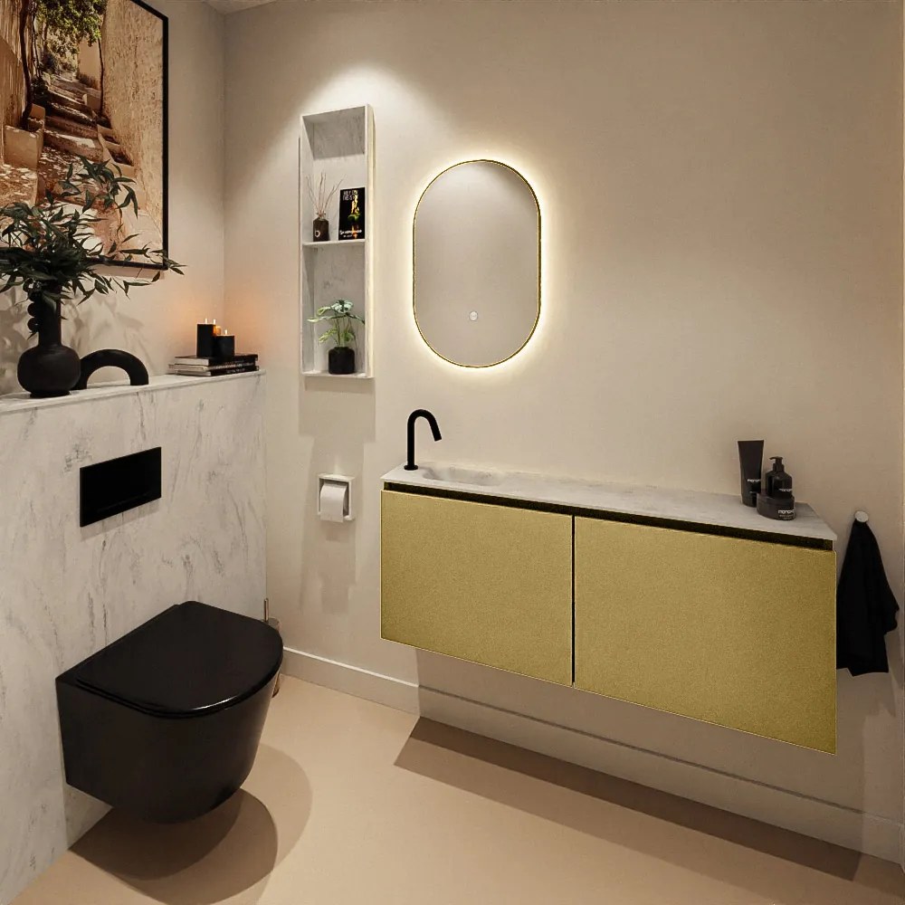 Mondiaz Ture DLux toiletmeubel 120cm oro met wastafel opalo links met kraangat