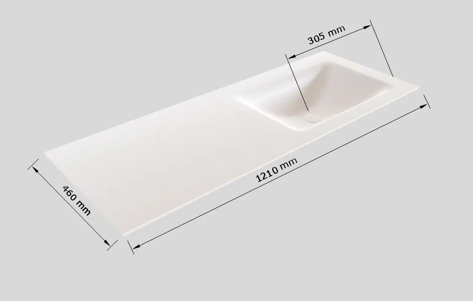 Zaro Sevilla Solid Surface badmeubel 120cm mat wit zonder kraangat spoelbak rechts 4 lades