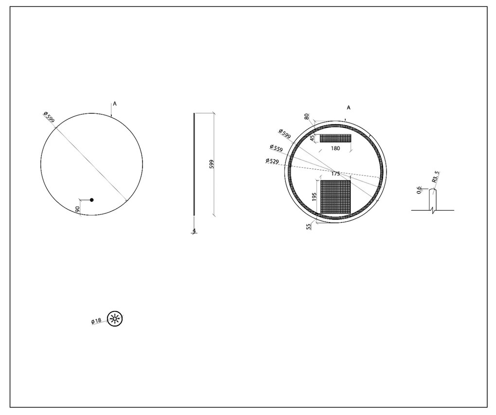 Mueller Novi ronde spiegel met LED verlichting 60cm zwart mat