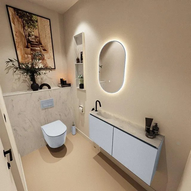 MONDIAZ TURE-DLUX 100cm toiletmeubel Clay. EDEN wastafel Opalo positie links. Met 1 kraangat. TUREDX100CLAL1OPA