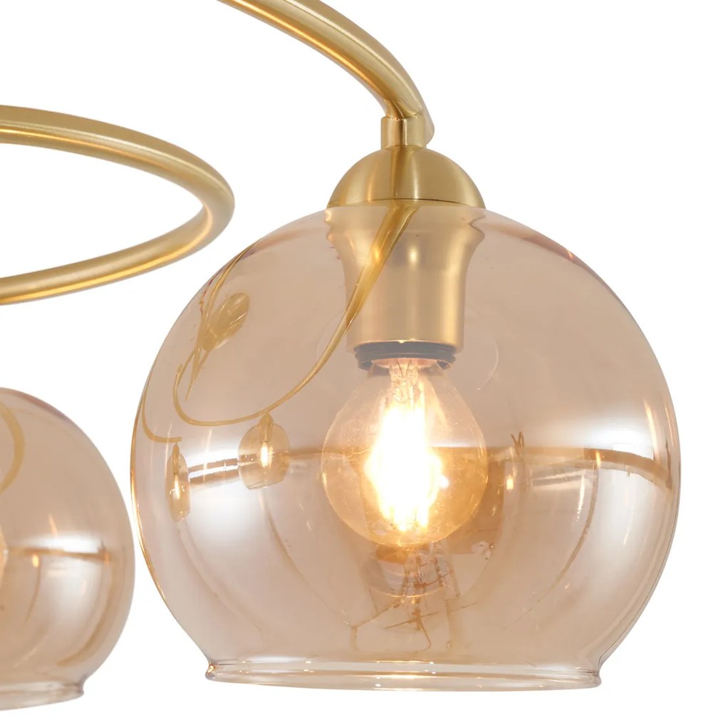 Moderne plafondlamp messing met amber glas 4-lichts - Alanis Modern E14 bol / globe / rond rond Binnenverlichting Lamp