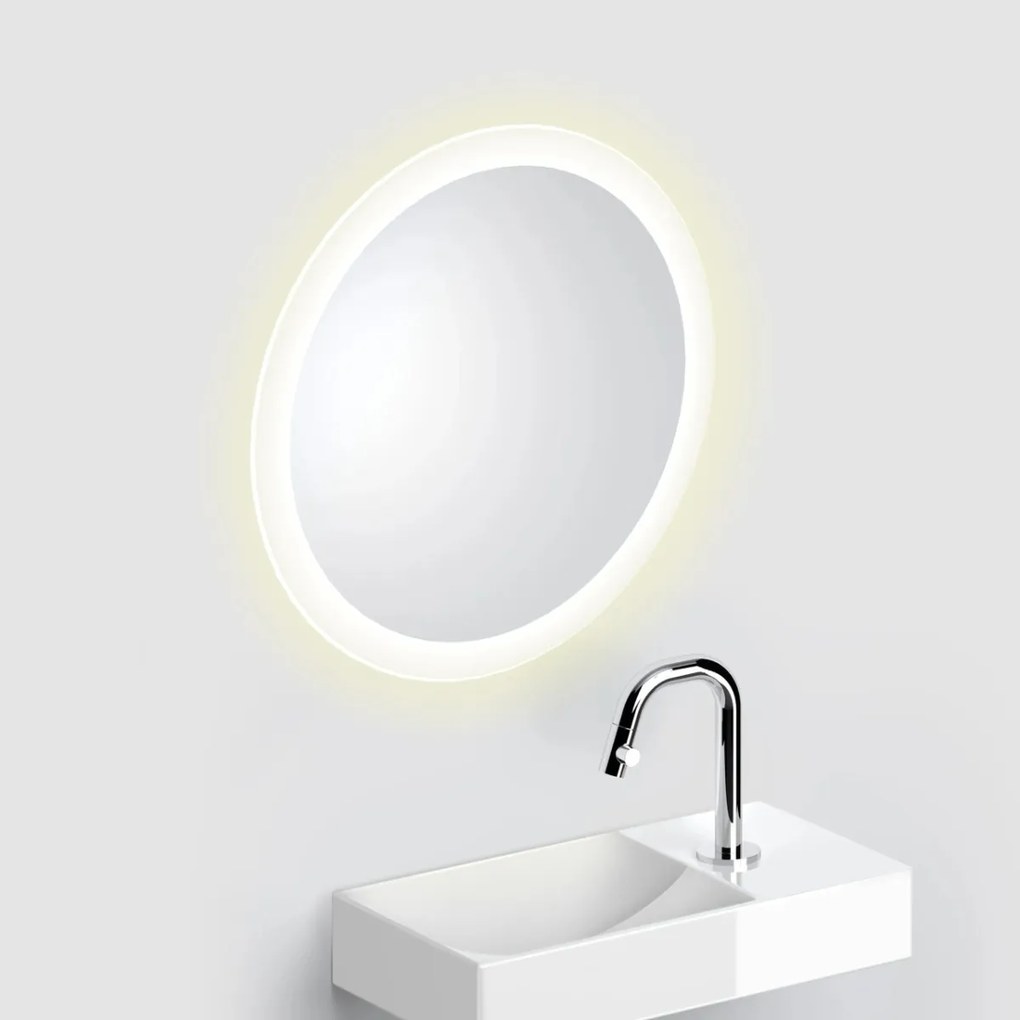 Clou Look at Me ronde spiegel met satijnrand en LED-verlichting 40cm wit mat