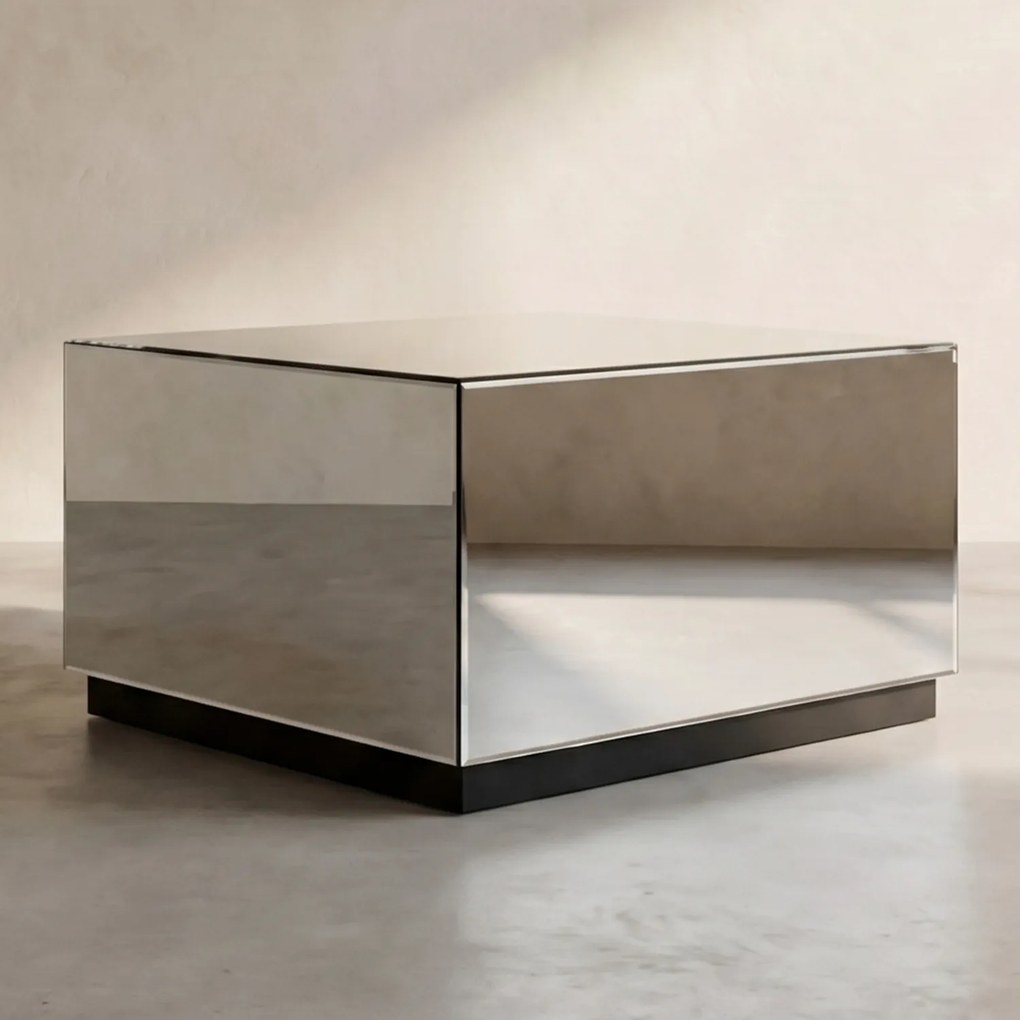 Salontafel Spiegelglas Met Lade - 80 X 60cm.