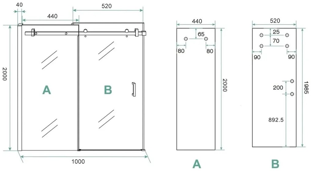 Saniclear Supreme douchecabine 100x100cm dubbelzijdig anti-kalk zwart